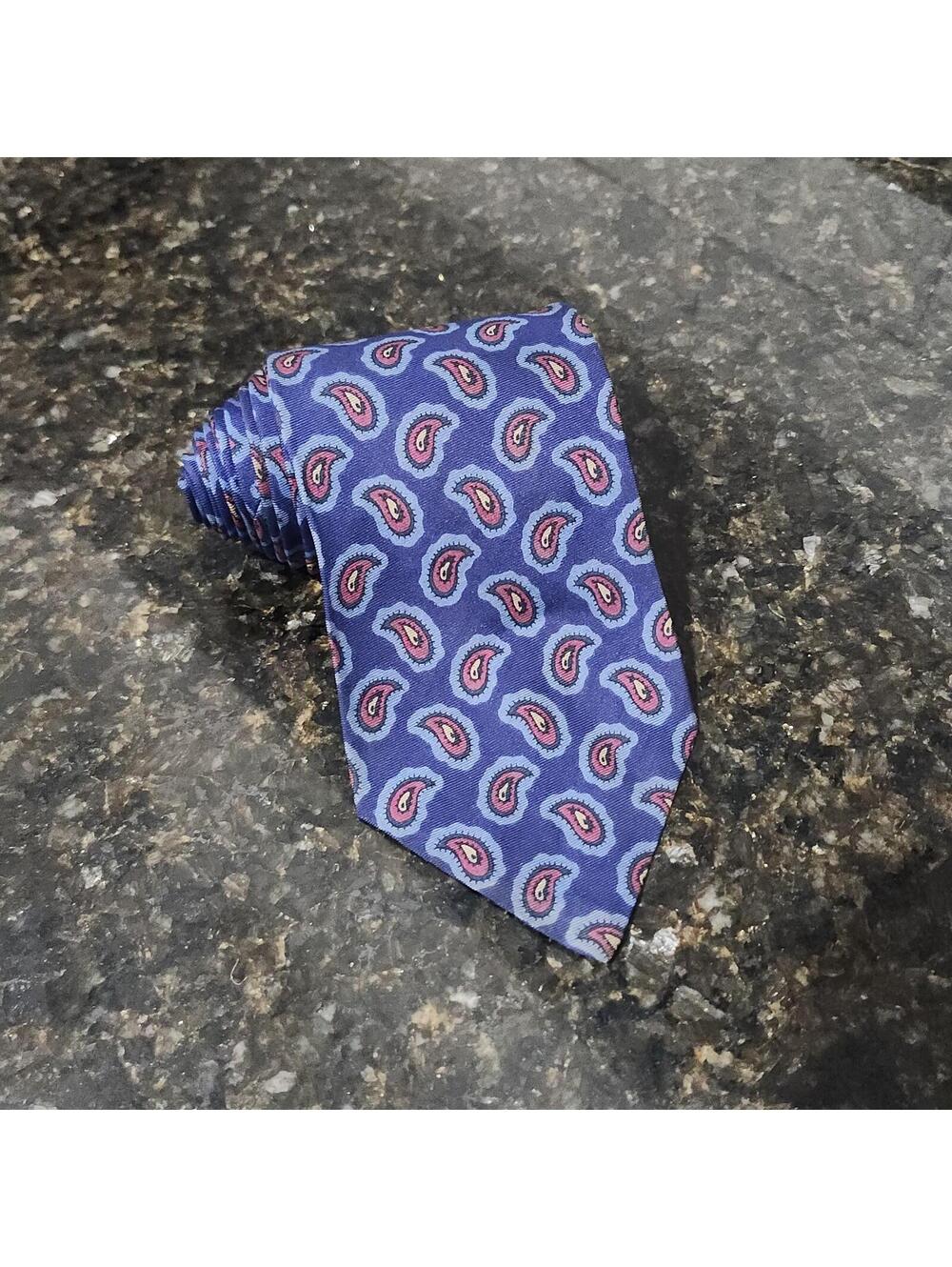 Vintage Polo Ralph Lauren Neck Tie Blue Red Paisley Silk Made By Hand USA